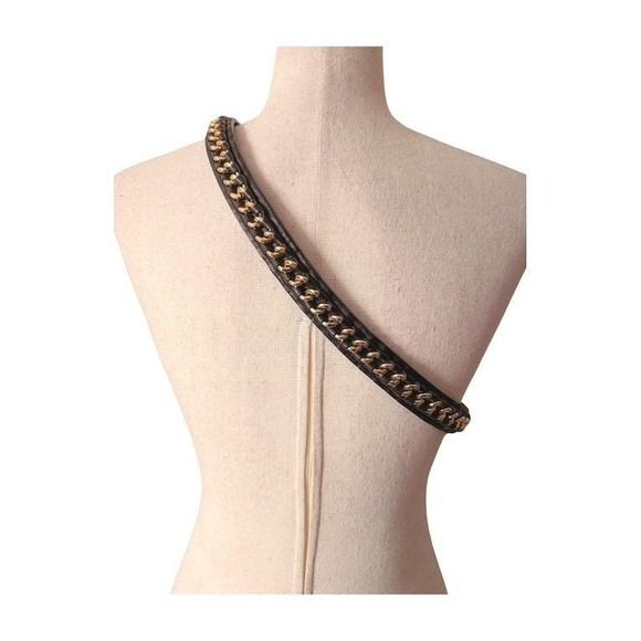 Tory Burch Gold Chain Dark Brown Leather Belt Medium Women Fashion Accessory - Picture 10 of 10